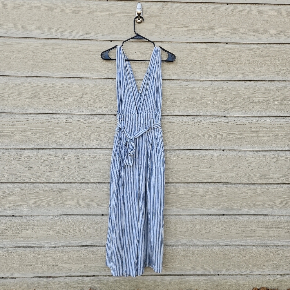 Mes Demoiselles deep V cotton voile striped cropped jumpsuit size FR 38